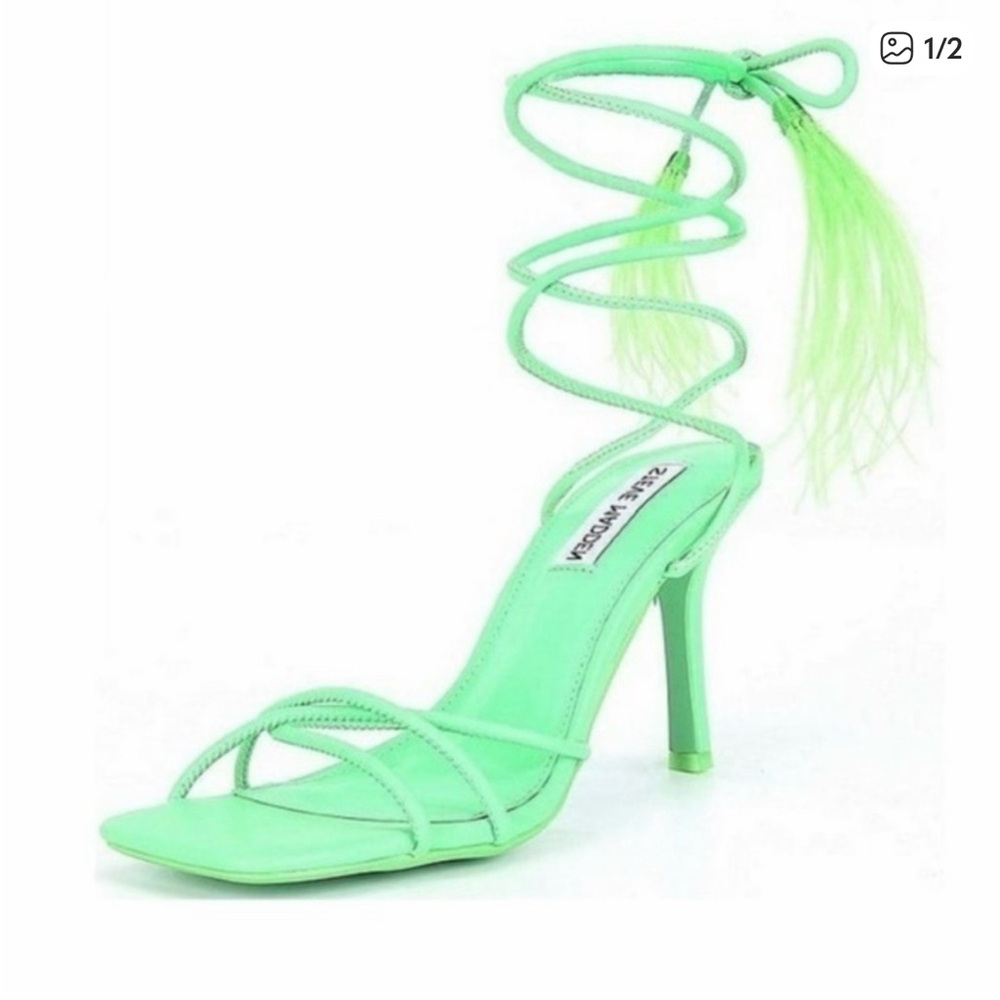 Steve Madden Bryden Neon Green Feather Lace-Up Heel